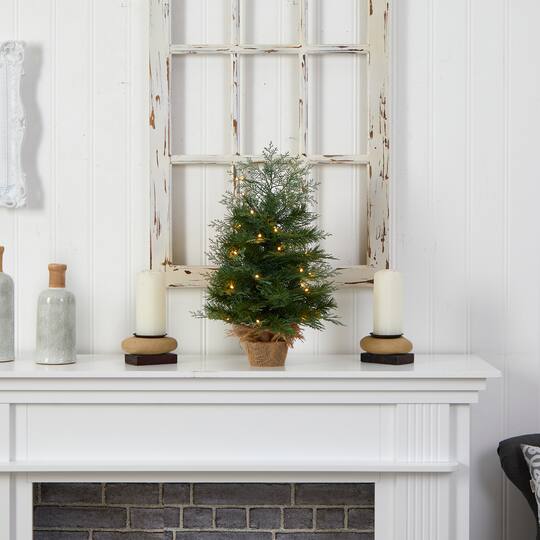 2ft. Pre-Lit Artificial Christmas Tree in Burlap Base, Warm White LED Lights